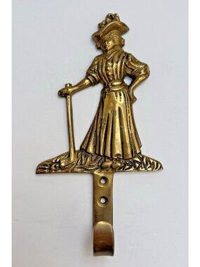 Vintage Brass Wall Hook Victorian Lady Holding Golf Club Handcasted Upper Deck